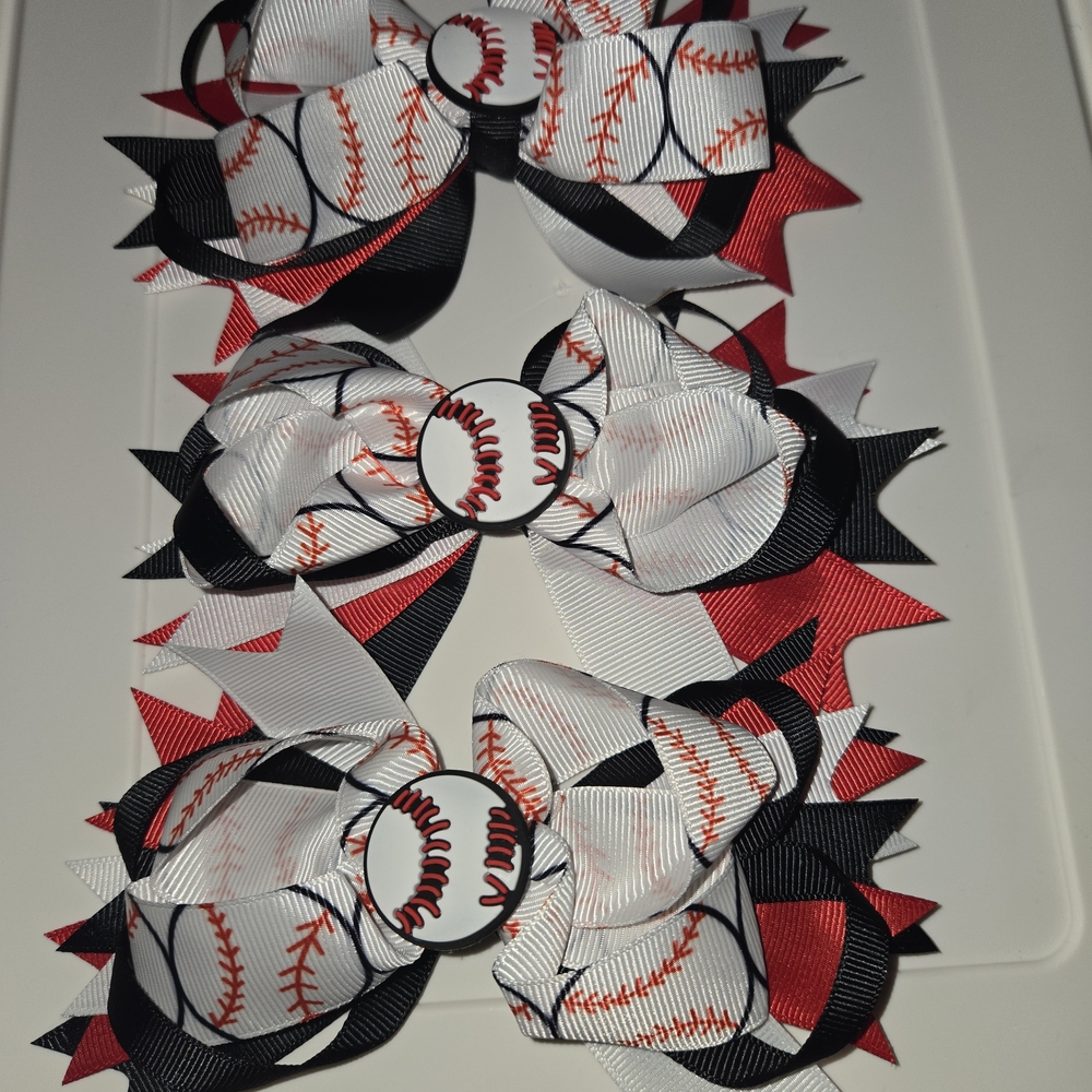 NWOT Baseball Themed Hair Bows - Red, Black, White 3/SET